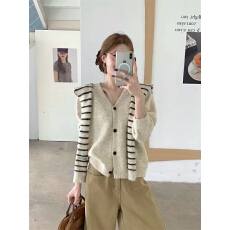批发软糯长袖针织毛衣<b class='q'>外套</b>2025秋冬新款韩系宽松条纹披肩外搭开衫女潮