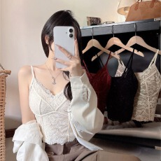 批发2025时尚加绒蕾丝吊带背心女带胸垫秋冬美背<b class='q'>内衣</b>打底衫保暖背心