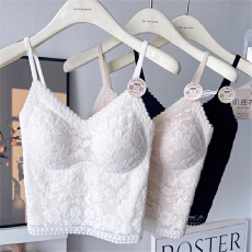 批发2025新款法式蕾丝吊带背心美背自带胸垫V领<b class='q'>内衣</b>纯欲<b class='q'>百搭</b>内搭潮