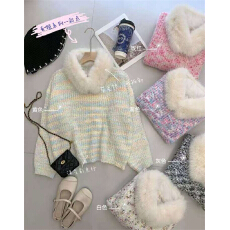 批发慵懒风长袖针织可拆卸毛领毛衣女2025新款秋<b class='q'>冬</b>季内搭打底衫上衣