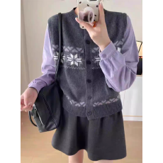 批发2026早春新款复古提花拼接衬衫假两件长袖<b class='q'>针织</b>衫女洋气时尚毛衣潮