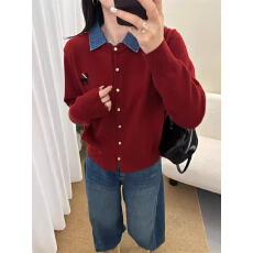 批发<b class='q'>韩版</b>假两件拼接学院风绵羊毛针织开衫女2026春季减龄气质百搭上衣