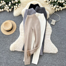 批发韩系简约百搭<b class='q'>打底裤</b>女2026新款韩版时尚弹力松紧腰修身包臀针织裤