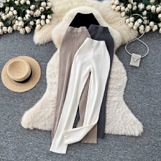 批发韩版高腰针织直筒裤女2026年春季百搭弹力松紧腰修身通勤打底裤