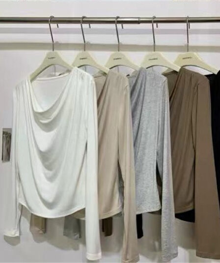 한국 동대문 봄 새로운 느슨함 센스 흔들다 칼라 품격 슬림해 보이는 기본 셔츠 풀오버 긴팔 티셔츠 맨위 여성