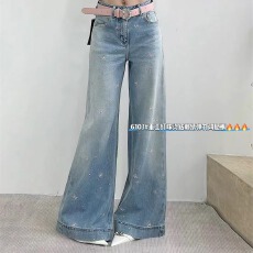 批发欧货2026春季新款时尚轻奢时尚洋气花朵<b class='q'>钉珠</b>烫钻显瘦阔腿<b class='q'>牛仔裤</b>