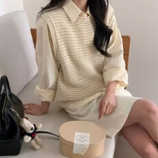 批发2026<b class='q'>春</b>秋新款镂空针织马甲女时尚百搭宽松显瘦无袖背心圆领上衣潮