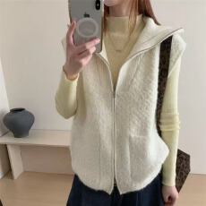 批发复古立领坎肩针织马甲女<b class='q'>春</b>季新款开衫外套设计感宽松拉链毛衣马夹