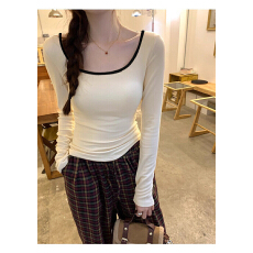 批发时尚新款磨毛舒绒加厚<b class='q'>长袖</b>修身<b class='q'>T</b><b class='q'>恤</b>春季带胸垫内搭打底衫短款上衣