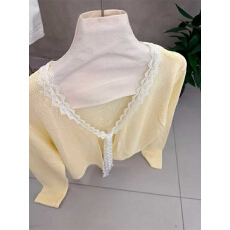 批发2026新款时尚蕾丝拼接春夏季系带防晒长袖针织<b class='q'>罩衫</b>开衫披肩上衣