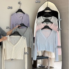 批发多色针织<b class='q'>开衫</b>夏薄款<b class='q'>女</b>外搭V领白色冰丝早秋防晒衫外套短款上衣