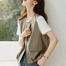 批发休闲圆领山系工装感夹克无袖有里布马甲2026<b class='q'>春</b>夏季新款百搭短外套