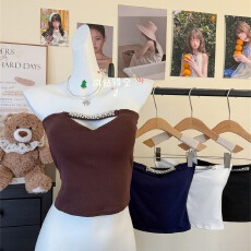 批发非实拍不减带胸垫镶钻性感美背抹胸背心女夏季紧身镂空<b class='q'>打底</b>内搭