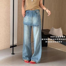 批发2026春夏季<b class='q'>新款</b>时尚高腰假两件牛仔<b class='q'>阔腿裤</b>女显瘦设计感屁帘休闲<b class='q'>裤</b>