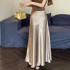 批发实拍2026年夏新款<b class='q'>高腰</b>显瘦法式亮片缎面包臀鱼尾<b class='q'>半身裙</b>长裙子女