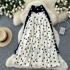 批发实拍2026夏季时尚显瘦百搭韩版波点大摆半身裙女装松紧高腰中长裙