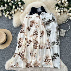 批发实拍法式雪纺碎花半身裙女夏季2026新款遮胯印花大摆A字中长款裙