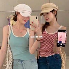 批发百搭<b class='q'>韩版</b>性感爆款辣妹纯欲运动气质高级女吊带背心条纹上衣