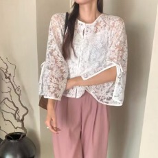 批发实拍日系时尚夏装新款通勤女整件刺绣蕾丝衬衫上衣唯美衬衣外套