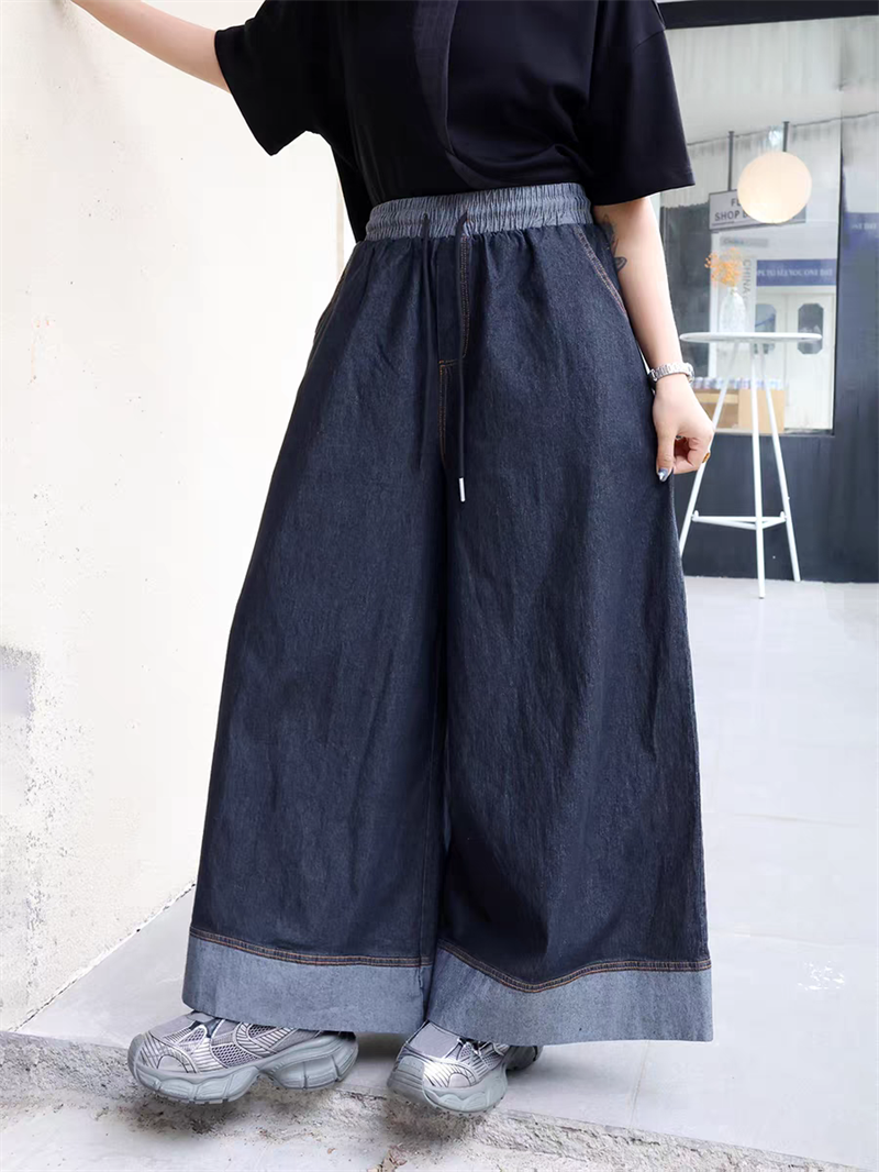 바지 2026 봄 여름 새로운 패션 디자인 센스 볼륨 측면 청바지 지방 mm 허리밴드 항구 바람 레트로 와이드 레그 팬츠