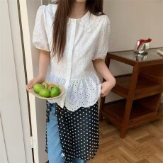 批发春夏季新款韩长袖花朵蕾丝拼接钩花时尚<b class='q'>蕾丝衫</b>衬衣含背心两件套