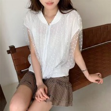批发小众镂空波点2026夏季新款宽松蕾丝开衫女chic韩版清爽短袖上衣