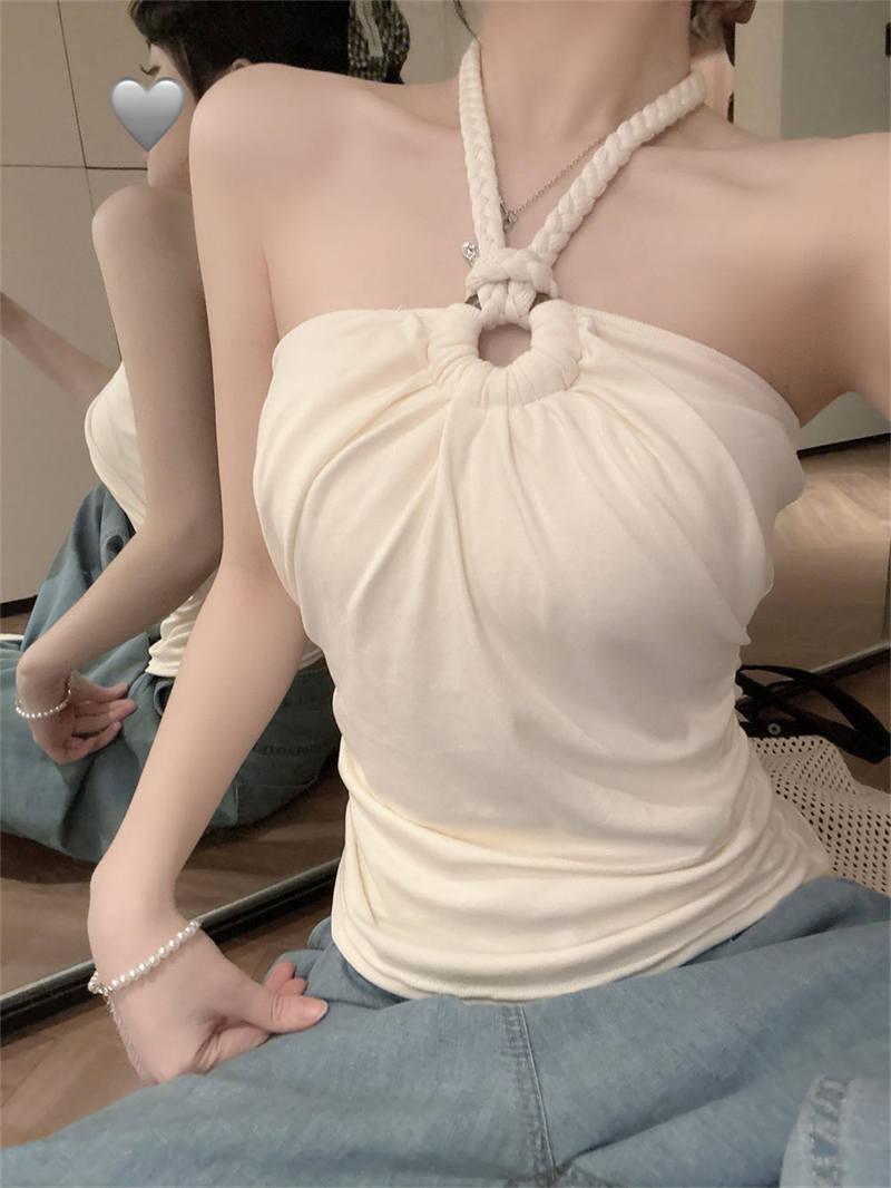 핫걸 섹시함 비즈 스트랩 대마 로프 행침 목 캐미솔 백리스 몸매 가꾸기 휴가 튜브탑 켜기 벨트 가슴 패드 트렌디