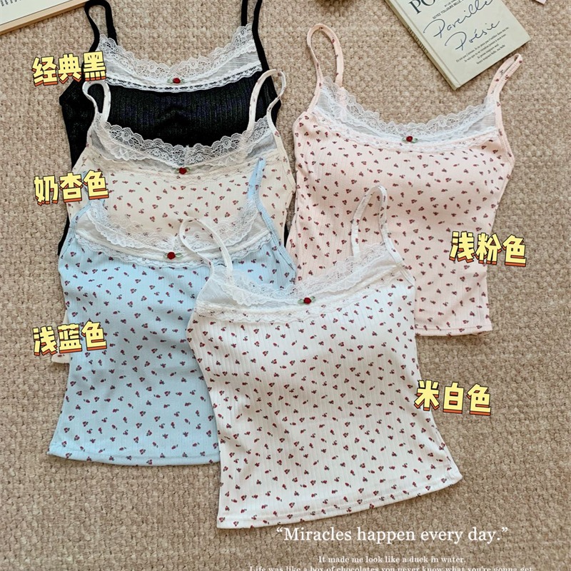 순수한 욕망 레이스 조각 캐미솔 여름 벨트 가슴 패드 장미 꽃무늬 핫걸 바람 몸매 가꾸기 인사이드 잡아라. 의류