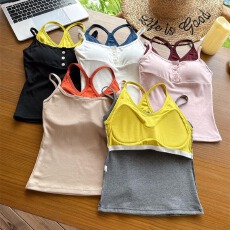 批发假两件挂脖<b class='q'>吊带</b><b class='q'>背心</b>女外穿夏季泰式小众甜辣妹露背抹胸上衣带胸垫