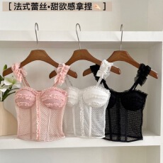 批发夏季时尚法式蕾丝鱼骨吊带性感浪漫蝴蝶结带胸垫蕾丝花边波点美背