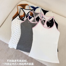 批发美式简约温柔风波点设计小众吊带带胸垫背心女新款百搭高级上衣