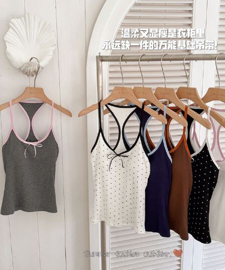 아메리칸 미니멀리즘 부드러운 바람 도트 무늬 디자인 작은 대중 행침 벨트 가슴 패드 조끼 여성 새로운 다용도 고급 맨위