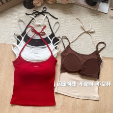 批发撞色拼接假两件辣妹吊带背心固定杯短款褶皱修身显瘦打底美背<b class='q'>内衣</b>