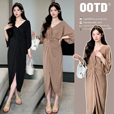 批发实拍  孕妇装2025高丝莫代尔连衣裙<b class='q'>夏</b>季交叉慵懒风黑色长裙