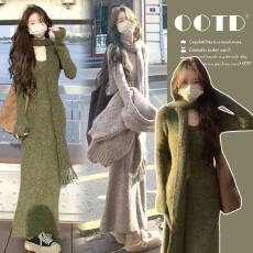 批发现现 <b class='q'>孕妇装</b>秋冬新款双色围巾毛衣裙女针织<b class='q'>连衣裙</b>内搭a字裙套装