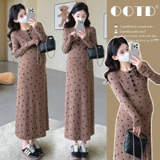 批发实拍 现 孕妇装秋冬新款纽扣碎花长袖<b class='q'>连衣裙</b>2025设计感显瘦包臀裙