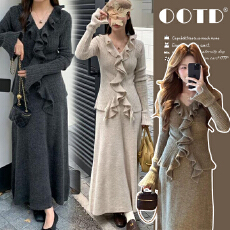 批发现现 孕妇装花边针织连衣裙子秋冬季2025新款修身内搭长裙套装