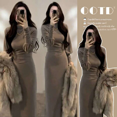 现现 孕妇装秋冬法式高级感连衣裙子内搭打底裙气质过膝长裙