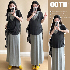 实拍  孕妇装2026新款夏季连衣裙慵懒风时尚气质短袖上衣两件套