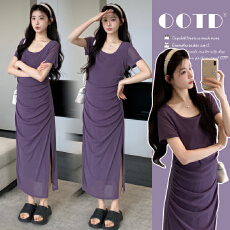 批发实拍  孕妇装纯欲风性感网纱短袖<b class='q'>连衣裙</b>2026新款夏季修身长裙