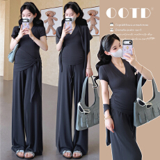 批发实拍現货~孕妇<b class='q'>装</b>新款慵懒风圆领T恤阔腿<b class='q'>裤</b><b class='q'>披肩</b>三件套针织休闲套<b class='q'>装</b>