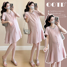 批发实拍  孕妇装2026<b class='q'>夏</b>季款亮片圆领连衣裙时尚重工A字宽松短裙