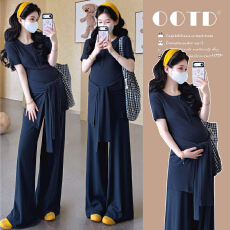 批发实拍~<b class='q'>孕妇装</b>夏季新款套装休闲慵懒正肩<b class='q'>T</b><b class='q'>恤</b>披肩针织长裤懒人三件套