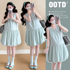 批发实拍 孕妇装夏季新款时尚减龄无袖花苞<b class='q'>连衣裙</b>设计感背心裙