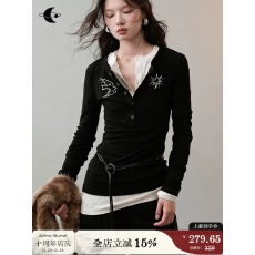 批发创世纪元【羽影星踪】长袖<b class='q'>上衣</b>女打底衫2025新款飞鸟<b class='q'>刺绣</b>修身T恤