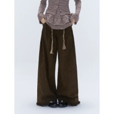 批发chaoschaos 设计感定制豹纹口袋打褶阔腿宽松休闲花边<b class='q'>长裤</b>