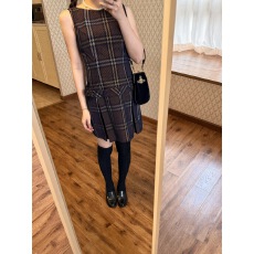 批发杂食universe 复古紫<b class='q'>格</b>纹简约收腰气质无袖修身a字短裙背心<b class='q'>连衣裙</b>