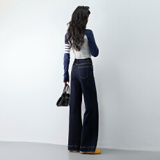 批发2026夏季防褪色<b class='q'>弹力</b>原色牛仔高腰微喇宽松阔腿<b class='q'>牛仔裤</b>女