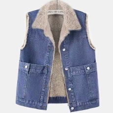 批发秋冬季羊羔毛加绒加厚贴布<b class='q'>牛仔</b><b class='q'>马甲</b>女宽松韩版棉<b class='q'>马夹</b><b class='q'>背心</b>坎肩外套