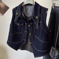 批发2025秋季新款设计上衣坎肩时尚<b class='q'>牛仔</b><b class='q'>马甲</b>短款无袖<b class='q'>背心</b>休闲外套